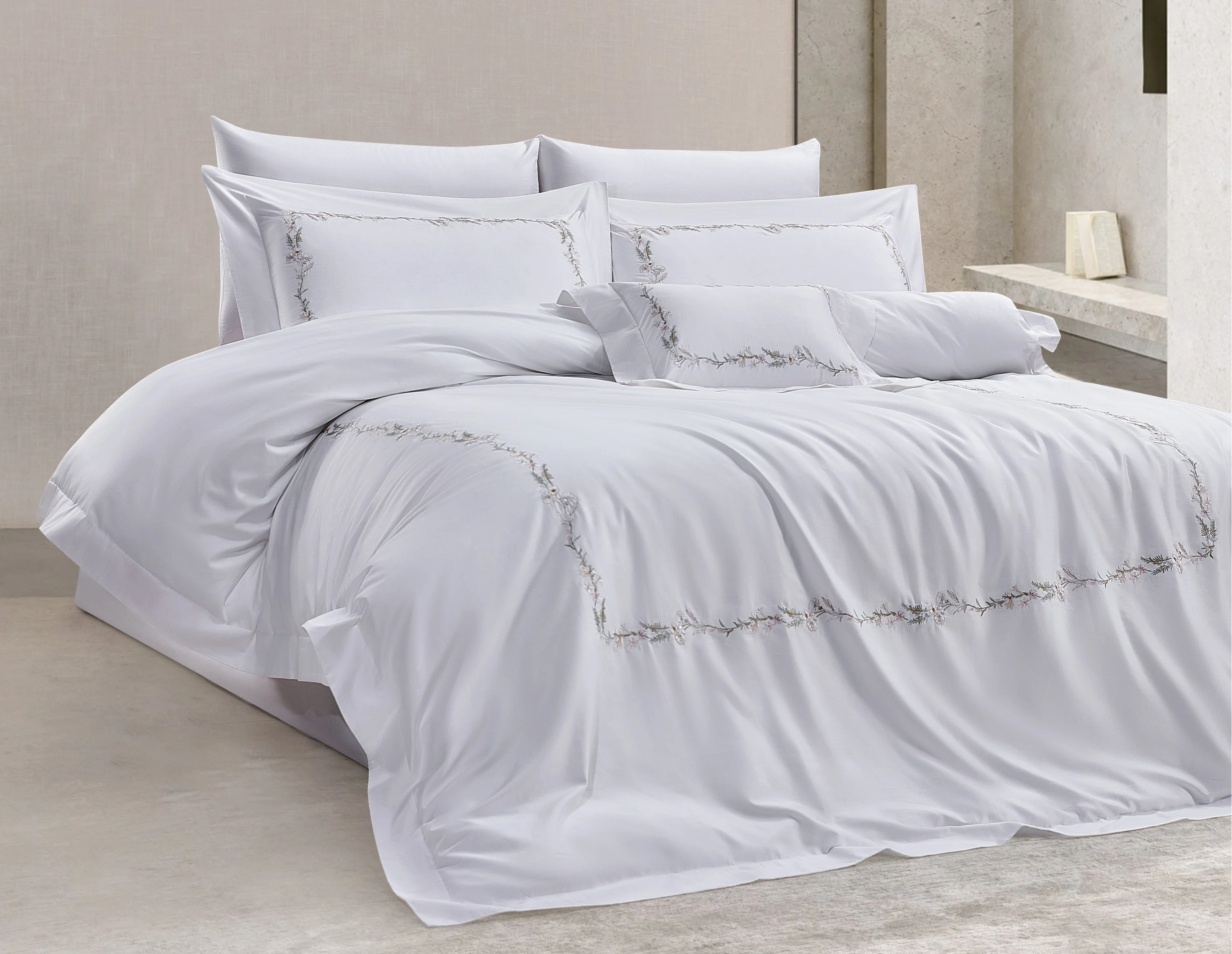 Zebra Casa Belline 7 Parça Çift Kişilik Luxury Dantelli Nevresim Takımı-Krem 400Tc