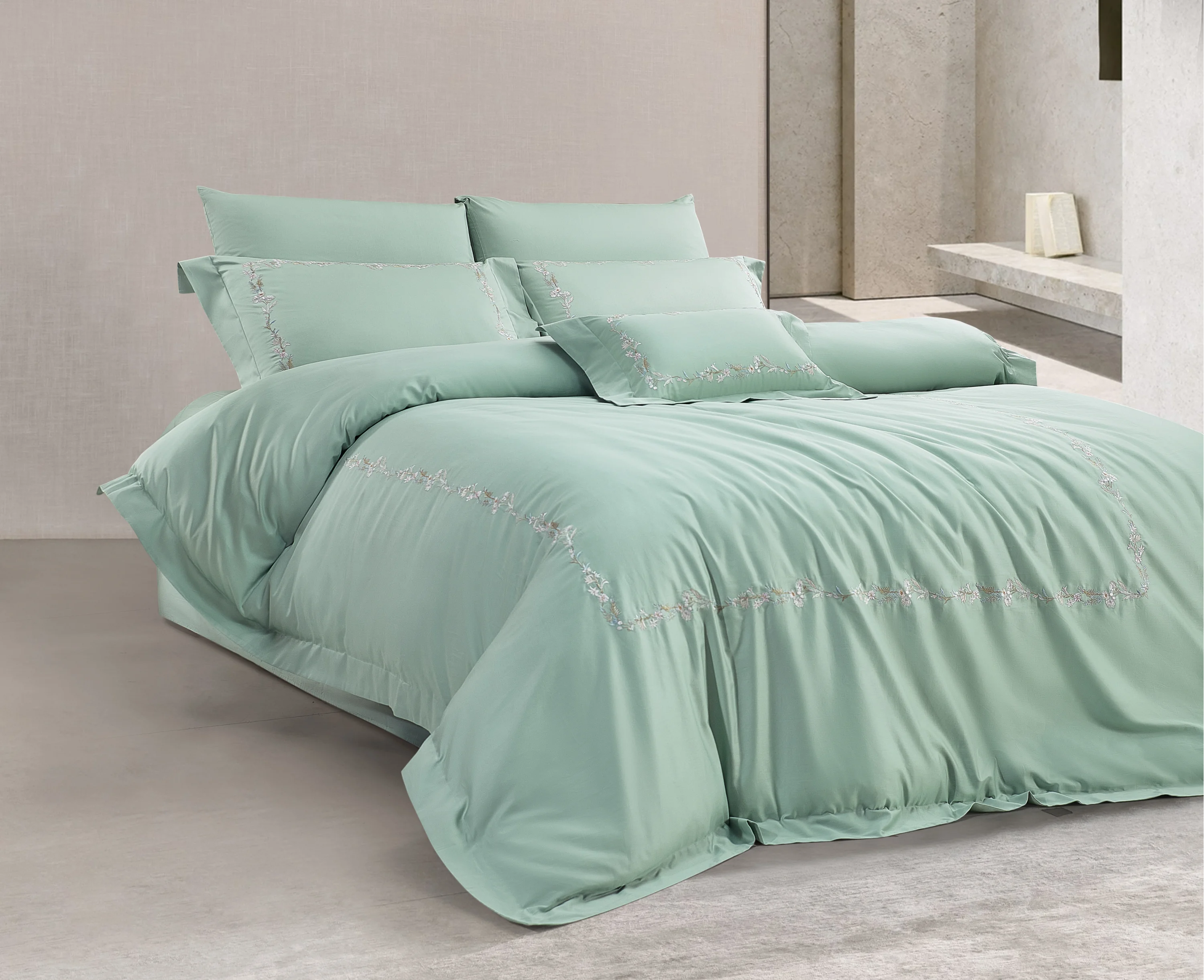 Zebra Casa Belline 7 Parça Çift Kişilik Luxury Dantelli Nevresim Takımı-Yeşil 400Tc