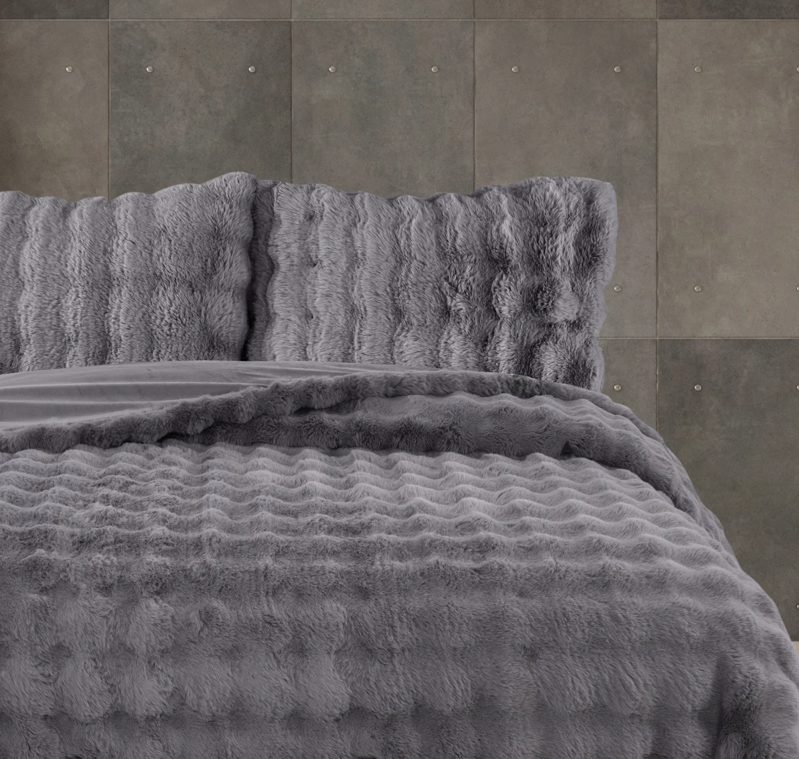 Zebra Casa Bonny Kürk Yatak Örtüsü Çift Kişilik-Gri