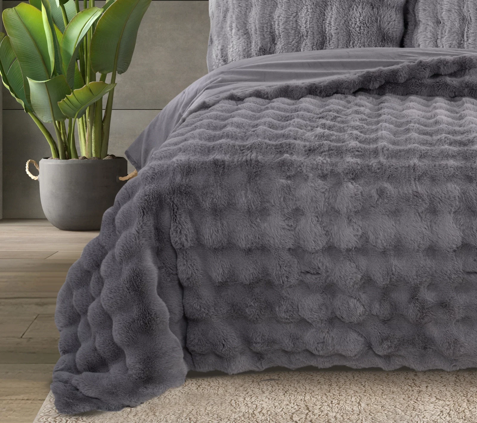 Zebra Casa Bonny Kürk Yatak Örtüsü Çift Kişilik-Gri