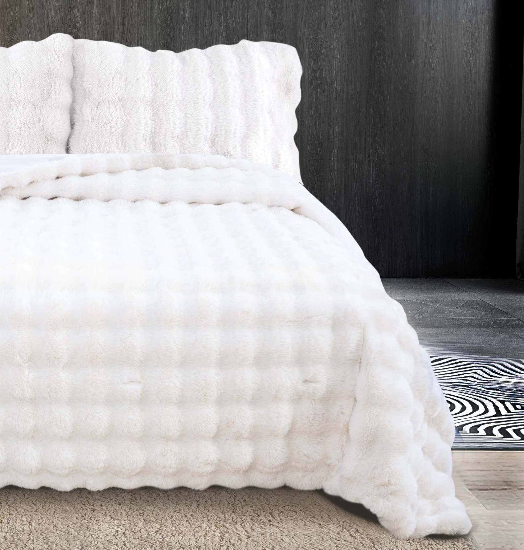 Zebra Casa Bonny Kürk Yatak Örtüsü Çift Kişilik-Krem