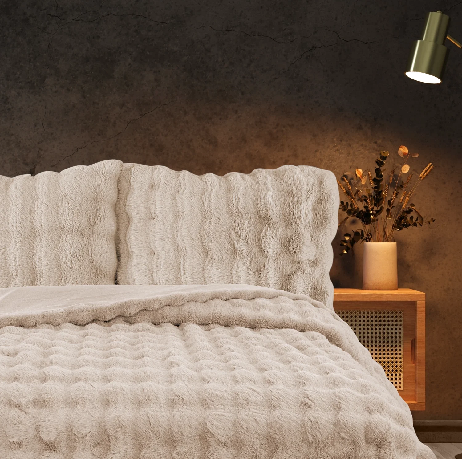 Zebra Casa Bonny Kürk Yatak Örtüsü Çift Kişilik-Vizon