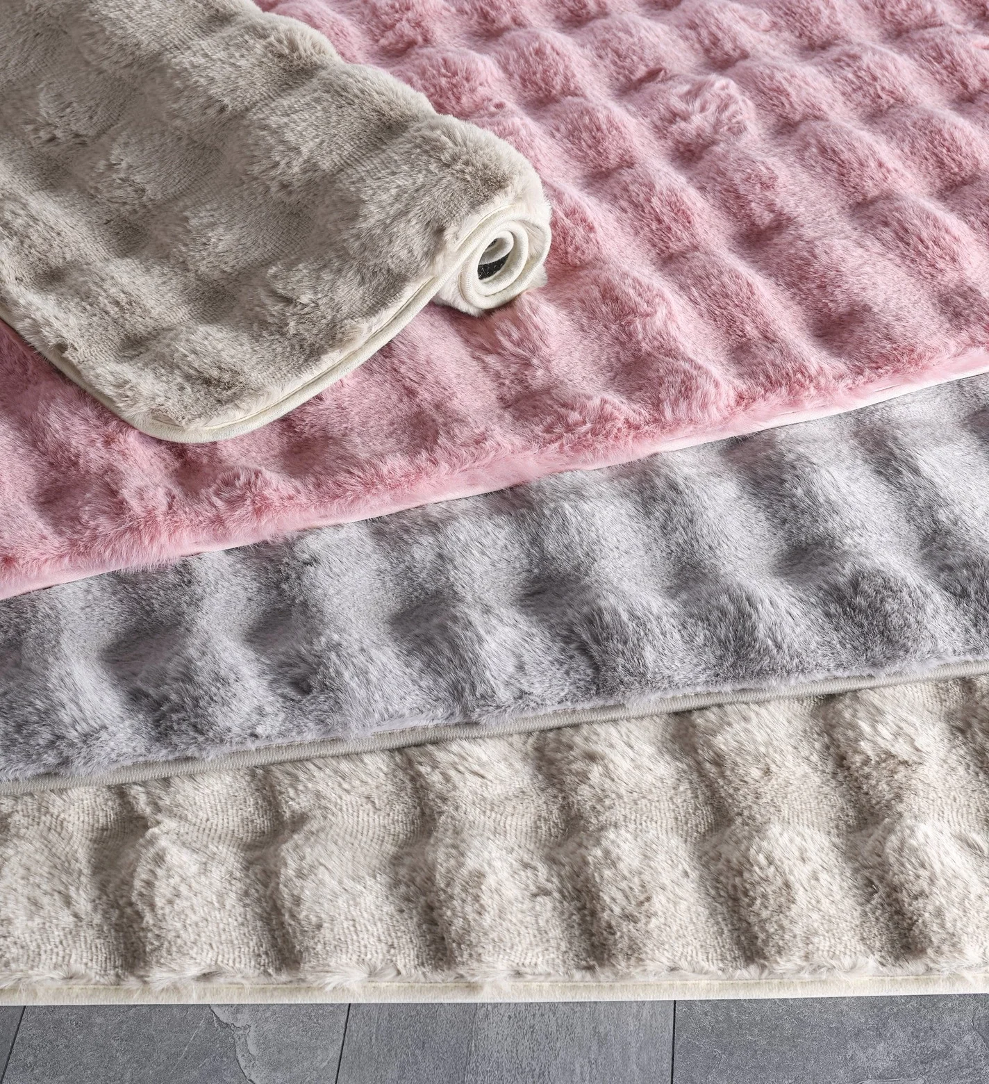 Zebra Casa Bonny Tavşan Tüyü Tekli Paspas Takımı-Vizon 80x150