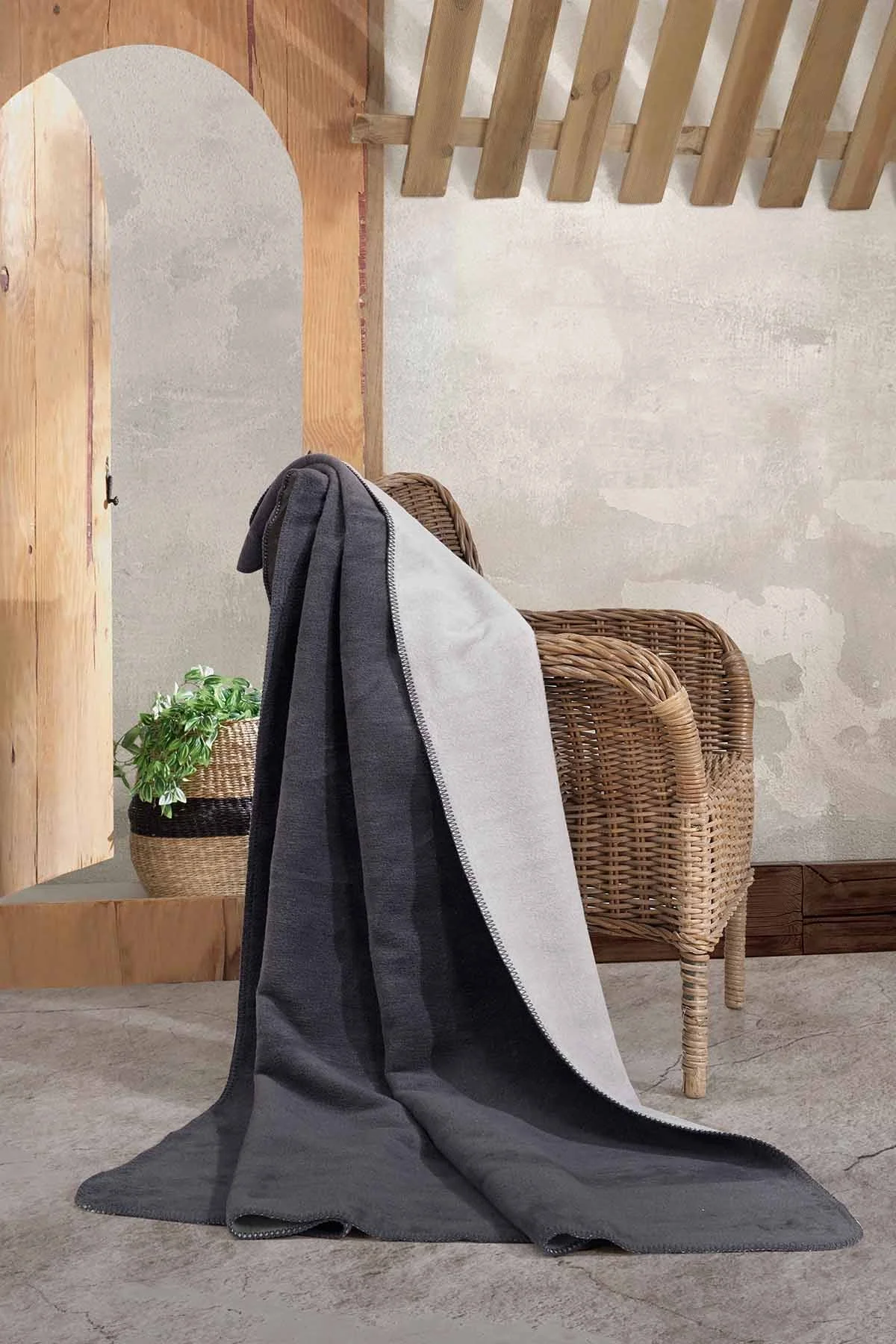 Zebra Casa Çift Renkli Pamuk Battaniye 200X220-Gri/Antrasit