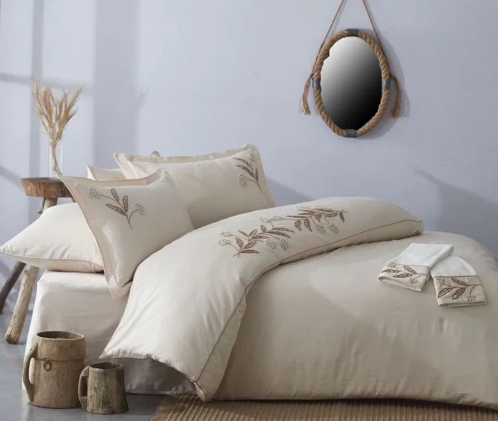 ZebraCasa Como El  Nakışlı  Pamuk Saten Nevresim Takımı Çift Kişilik-Bej