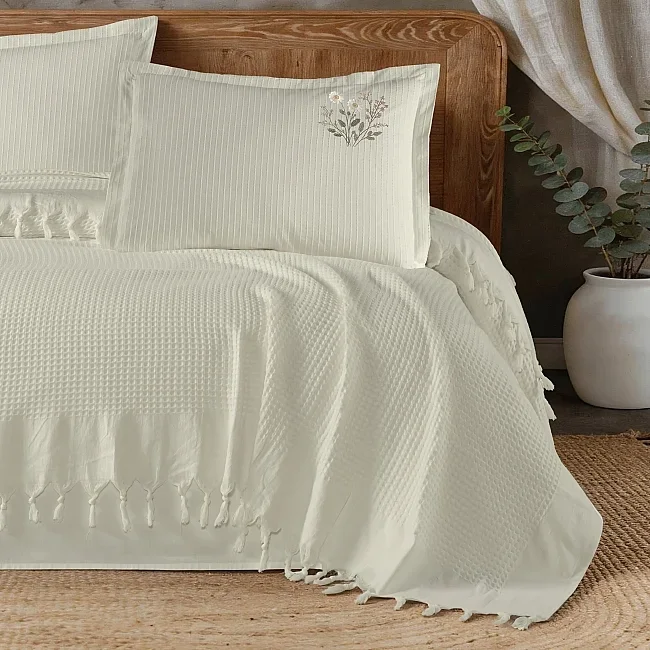Zebra Casa Daisy Pike Takımı Çift Kişilik-Krem