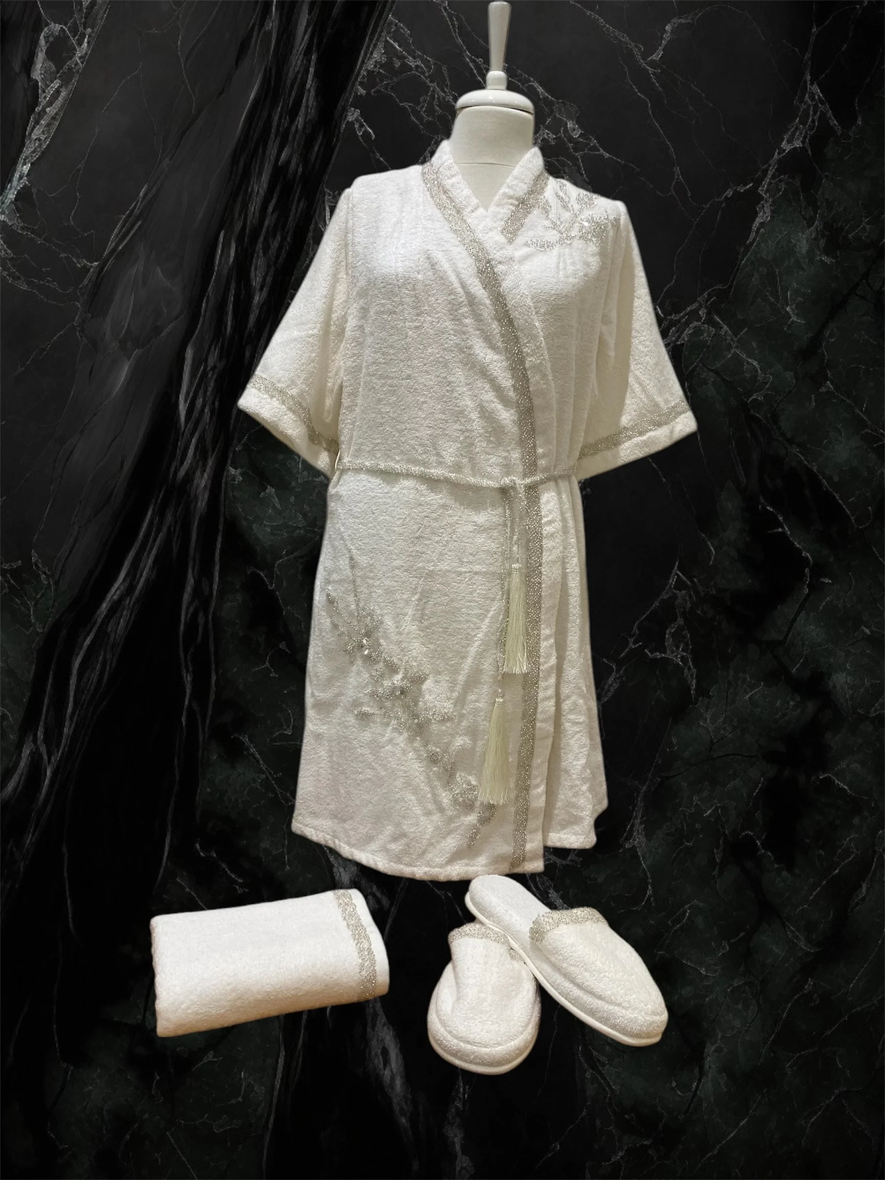 Zebra Casa Elenor Balayı Bornoz Seti-Krem