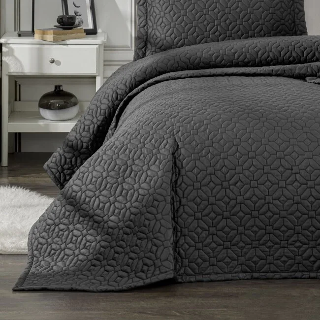 Zebra Casa Frezya 3 Parça Yatak Örtüsü Çift Kişilik-Antrasit