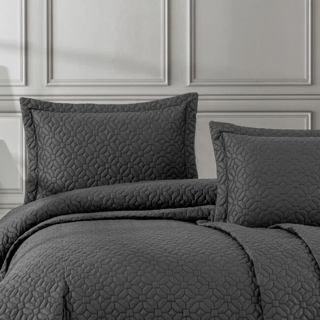 Zebra Casa Frezya 3 Parça Yatak Örtüsü Çift Kişilik-Antrasit