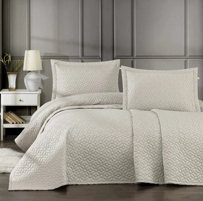 Zebra Casa Frezya 3 Parça Yatak Örtüsü Çift Kişilik-Bej