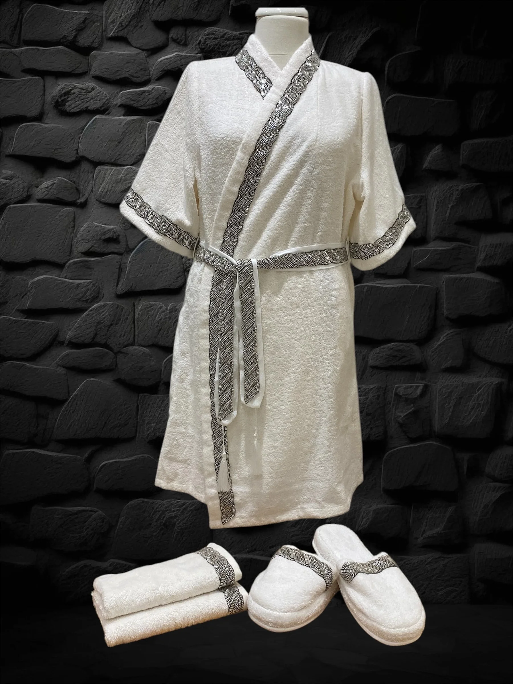 Zebra Casa Grace Balayı Bornoz Seti-Gri