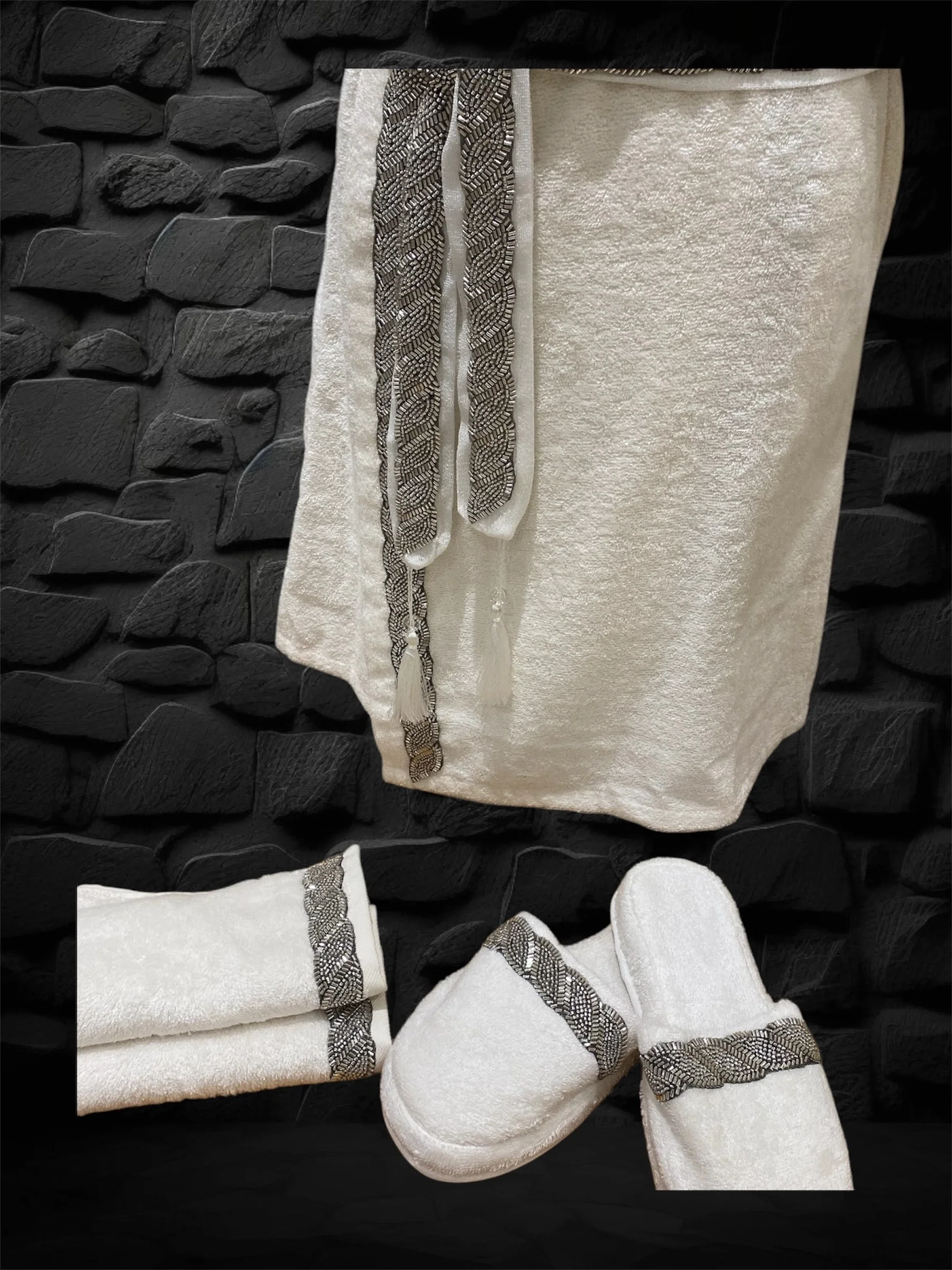 Zebra Casa Grace Balayı Bornoz Seti-Gri