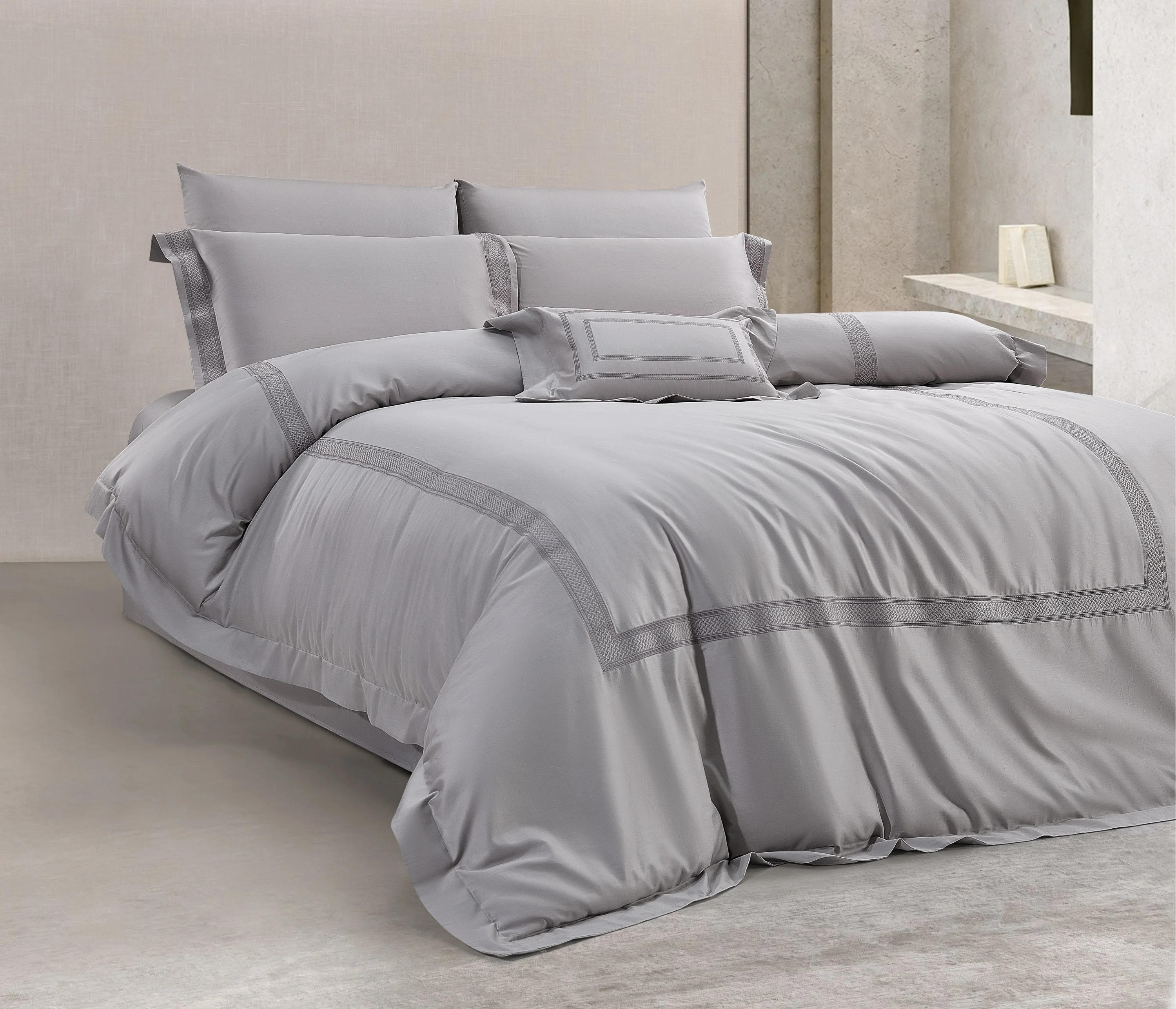 Zebra Casa Hilda 7 Parça Çift Kişilik Luxury Dantelli Nevresim Takımı-Gri 400Tc