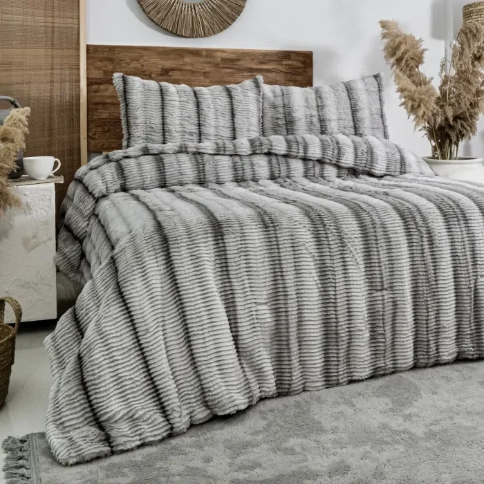 Zebra Casa Jenny 3 Parça Comforter Set-Gri