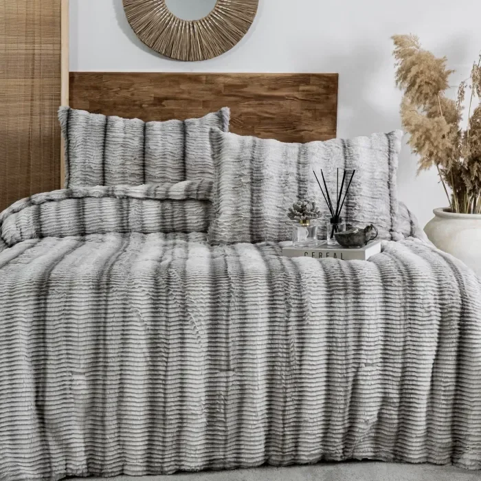 Zebra Casa Jenny 3 Parça Comforter Set-Gri