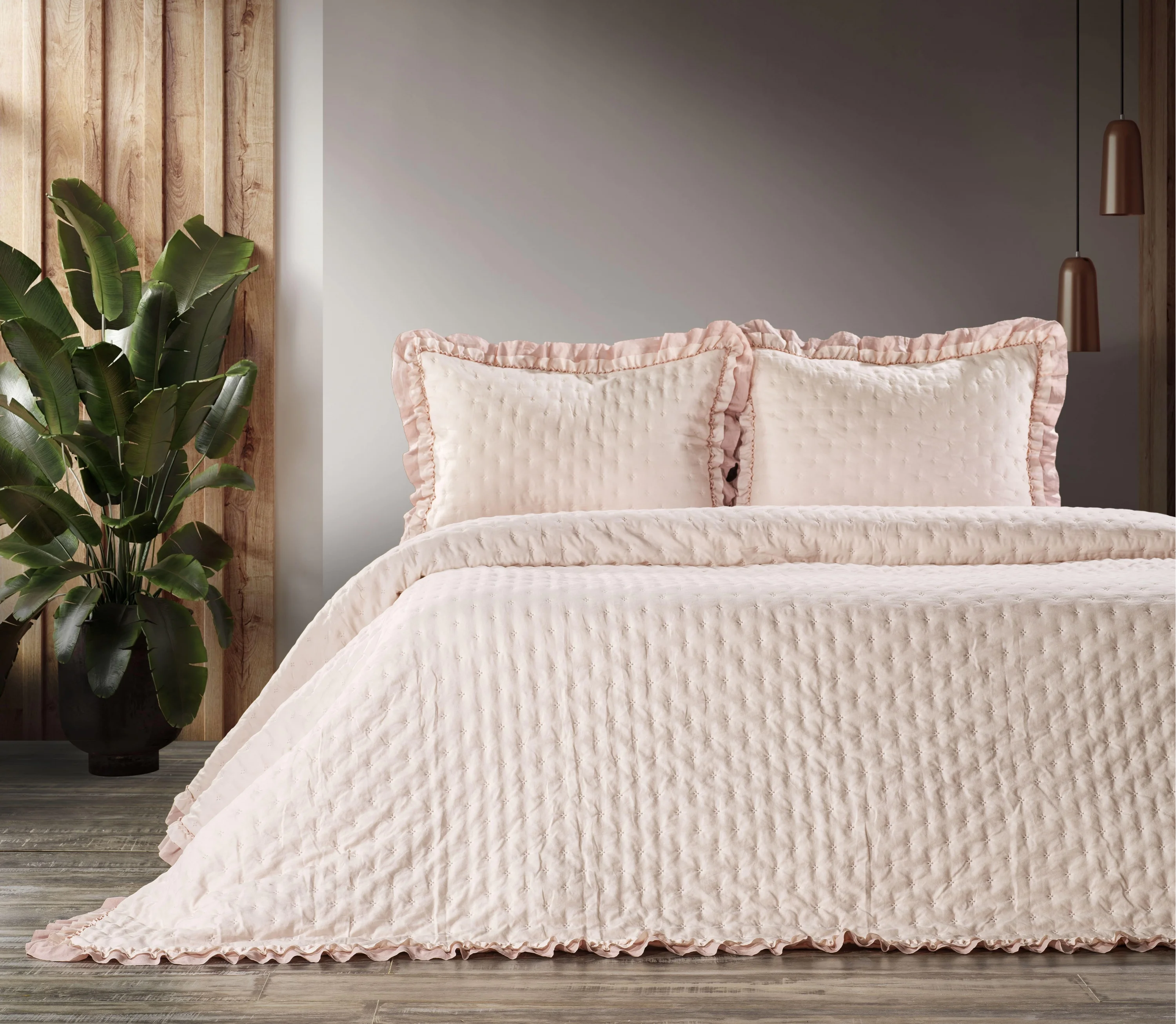 Zebra Casa Lima Çift Kişilik Yatak Örtüsü-Pudra