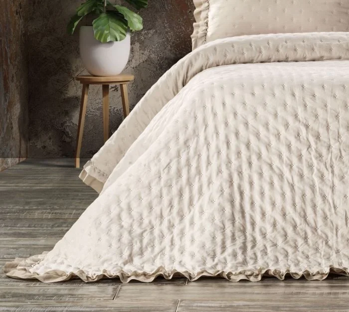 Zebra Casa Lima Tek  Kişilik Yatak Örtüsü-Bej