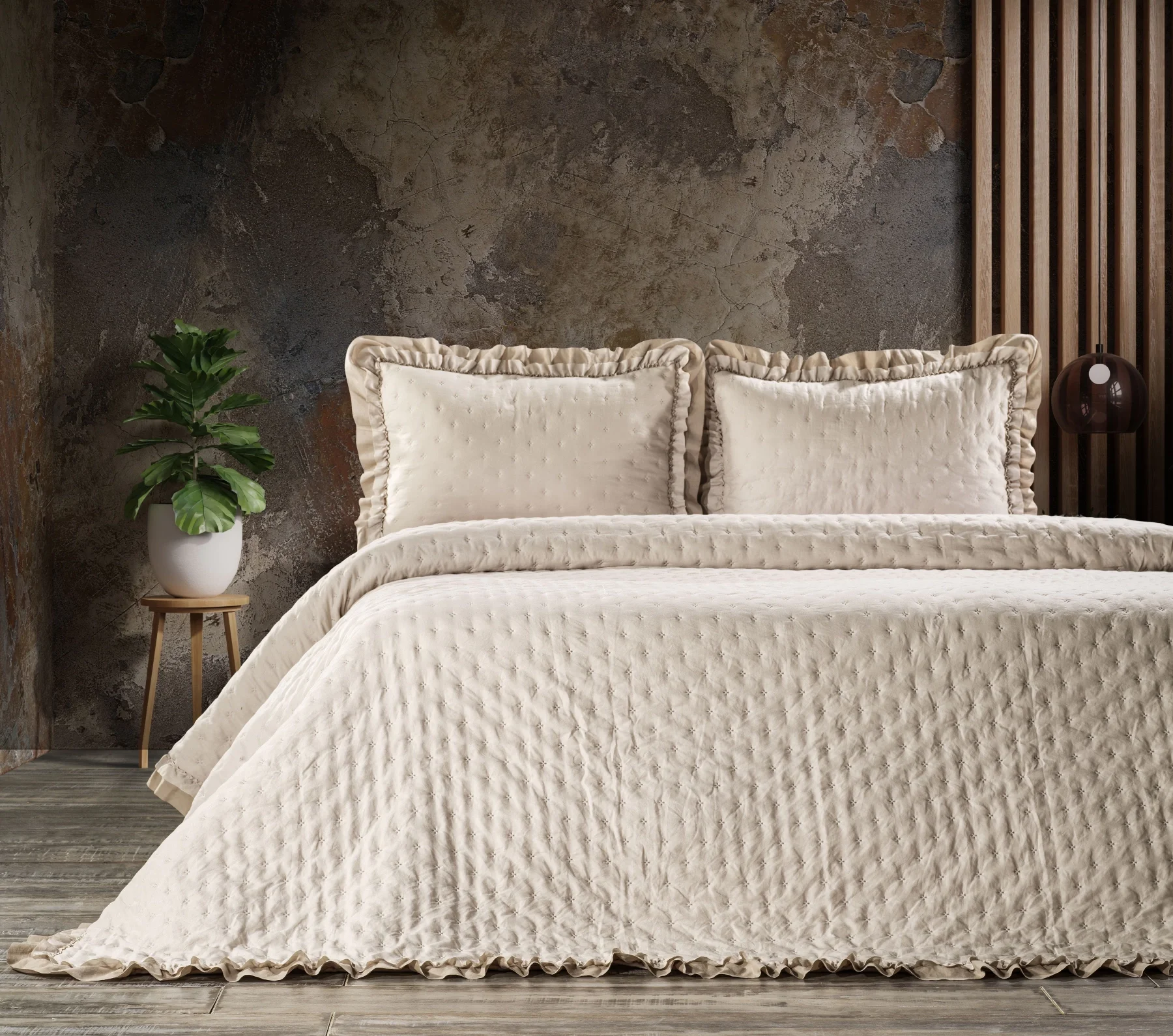 Zebra Casa Lima Tek  Kişilik Yatak Örtüsü-Bej