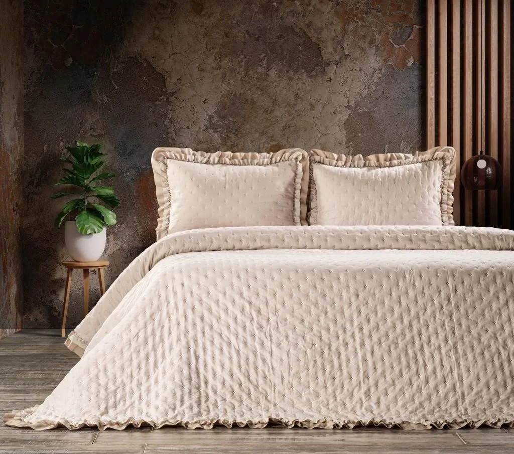 Zebra Casa Lima Tek  Kişilik Yatak Örtüsü-Bej