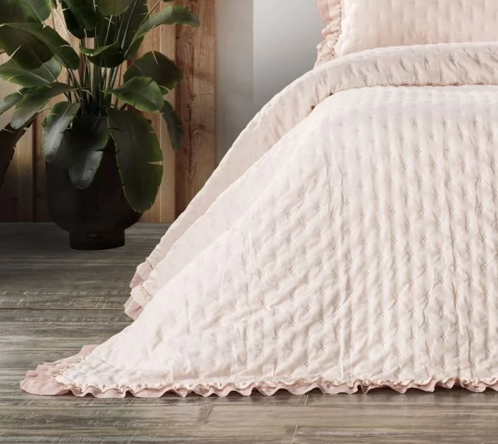 Zebra Casa Lima Tek  Kişilik Yatak Örtüsü-Pudra