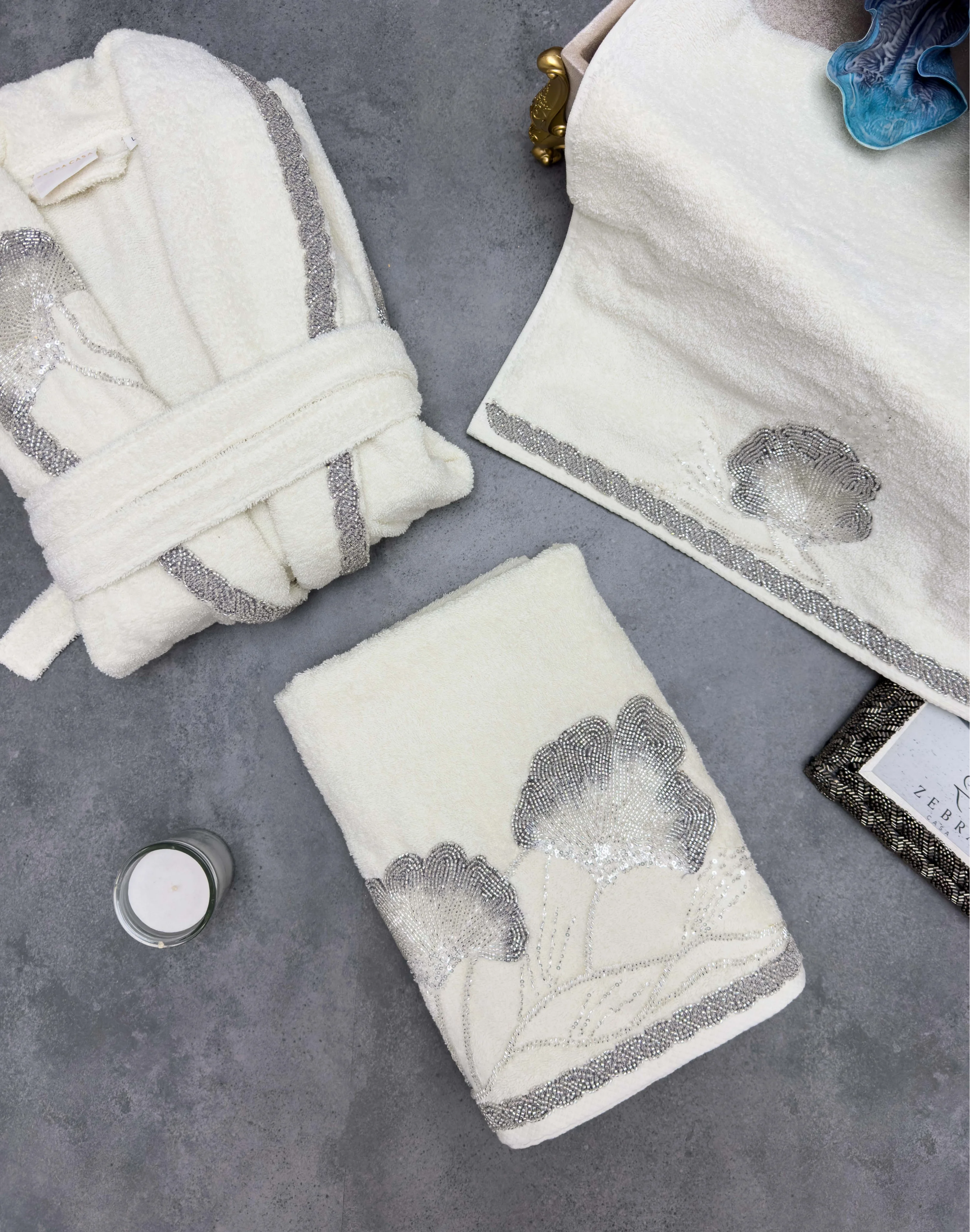 Zebra Casa Mıla Balayı Bornoz Seti-Krem