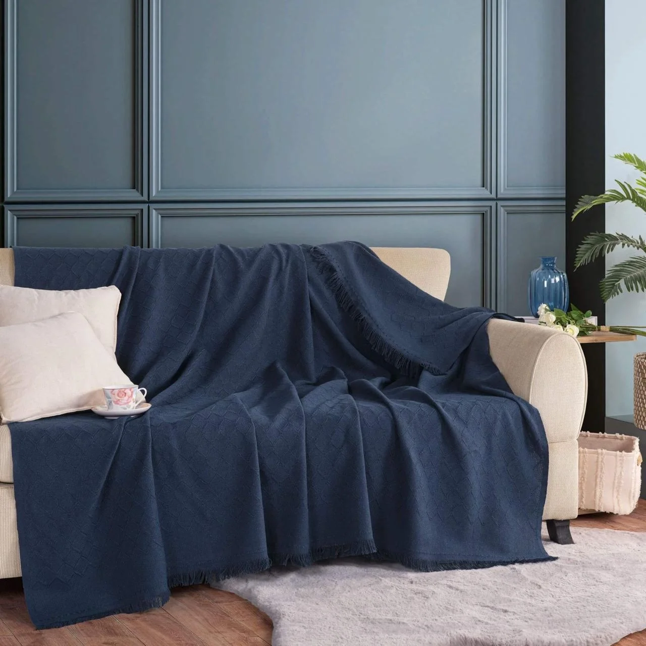 Zebra Casa Noble Koltuk Örtüsü-Lacivert 200X230