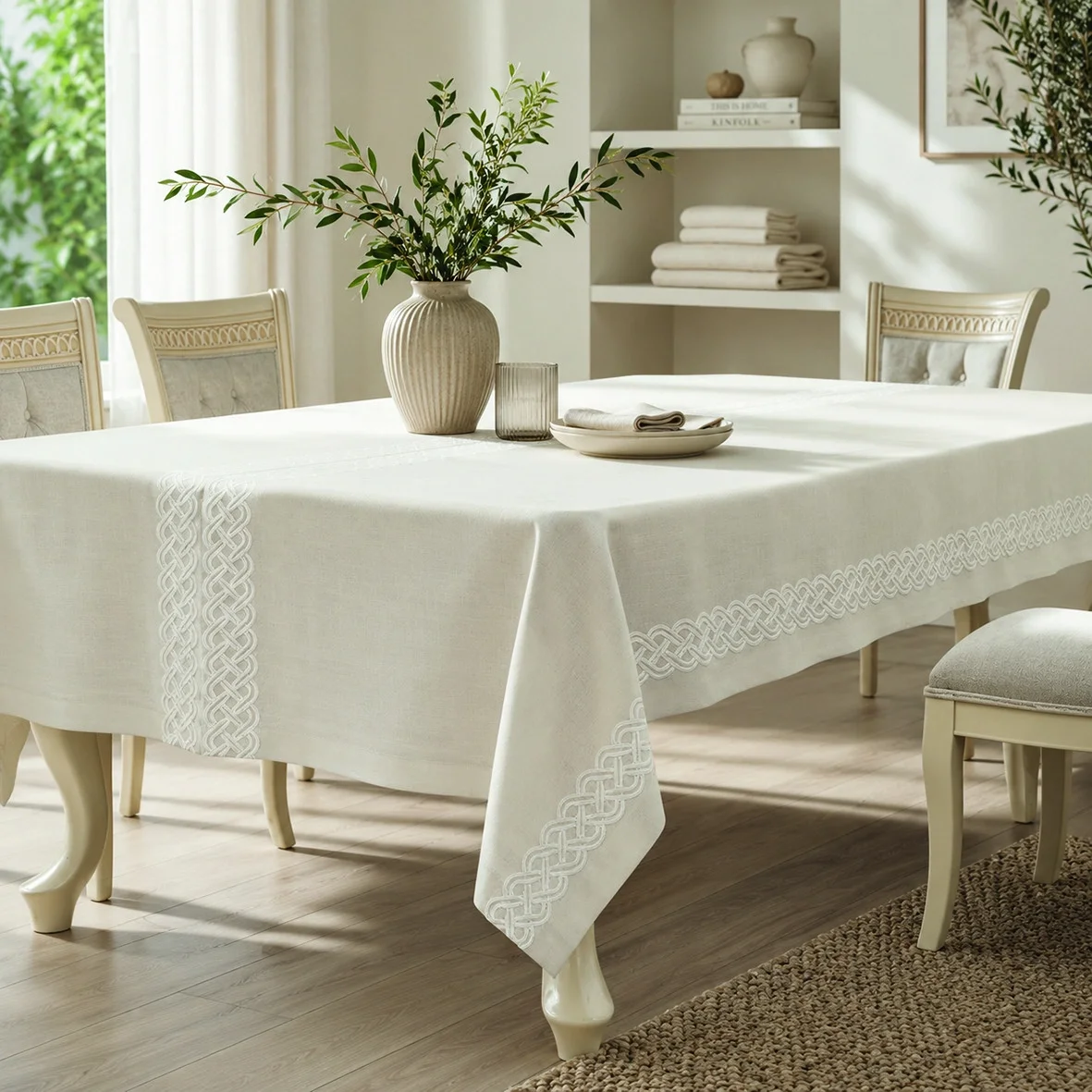 Zebra Casa Odile Nakışlı Masa Örtüsü 160X260-Krem