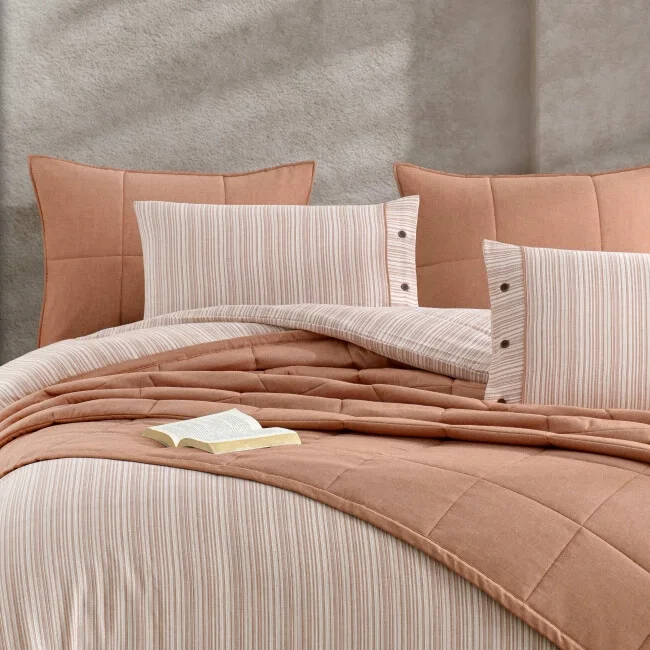 Zebra Casa Olive 7 Parça Yatak Örtüsü Seti Çift Kişilik-Kiremit