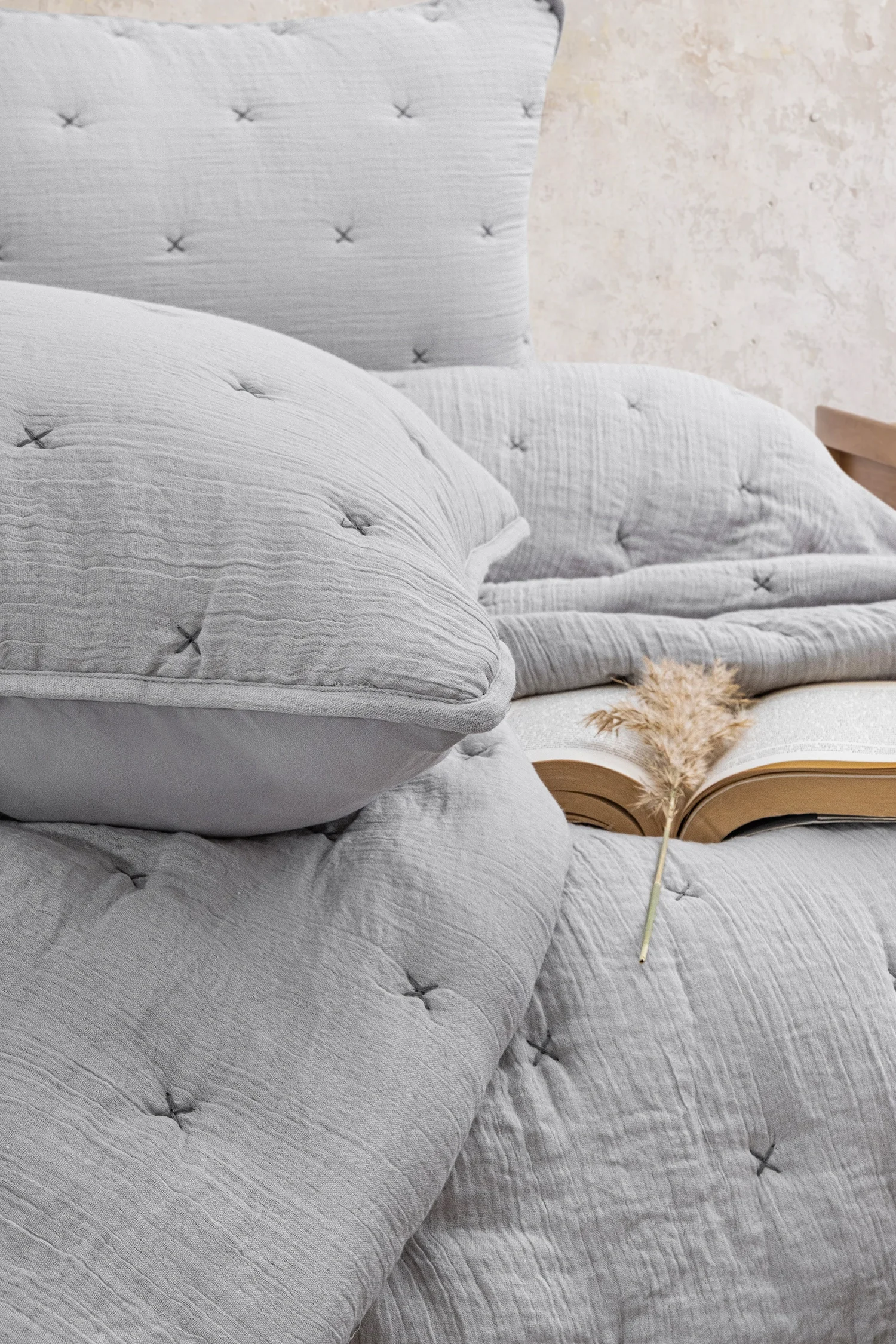 Zebra Casa Rıta Çift Kişilik Yatak Örtüsü-Gri