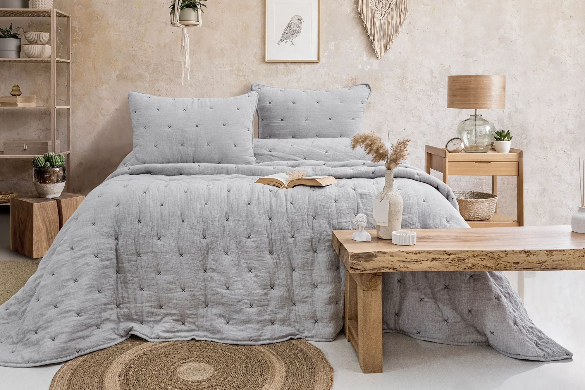 Zebra Casa Rita Çift Kişilik Yatak Örtüsü-Gri