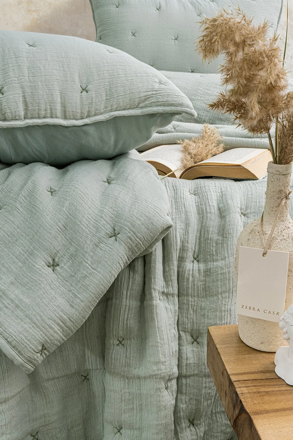 Zebra Casa Rita Çift Kişilik Yatak Örtüsü-Mint