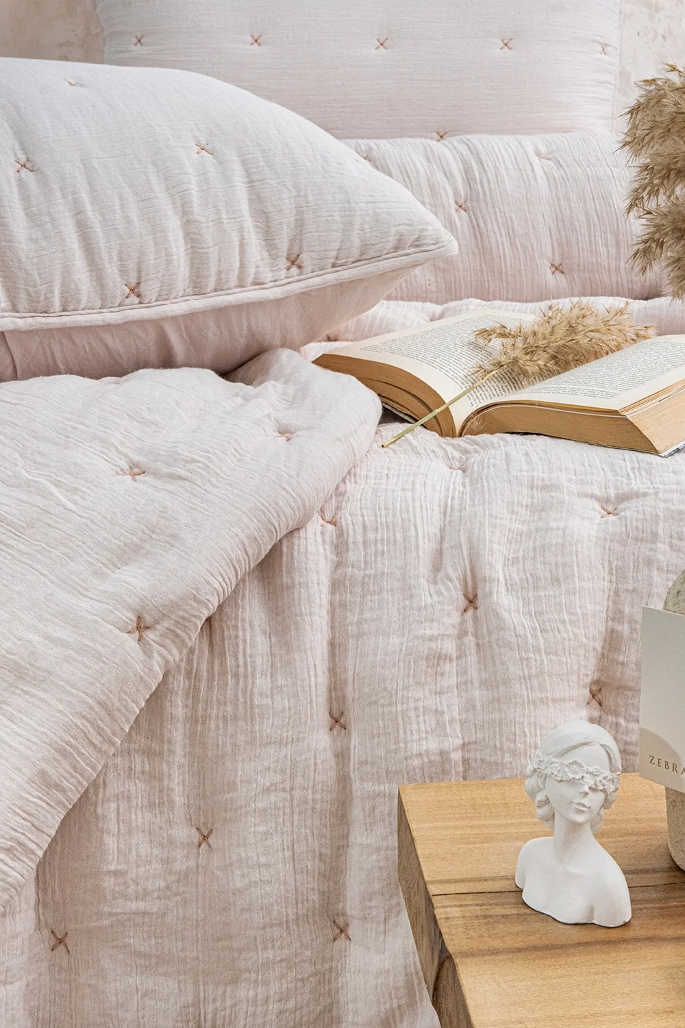 Zebra Casa Rıta Tek Kişilik Yatak Örtüsü-Pudra