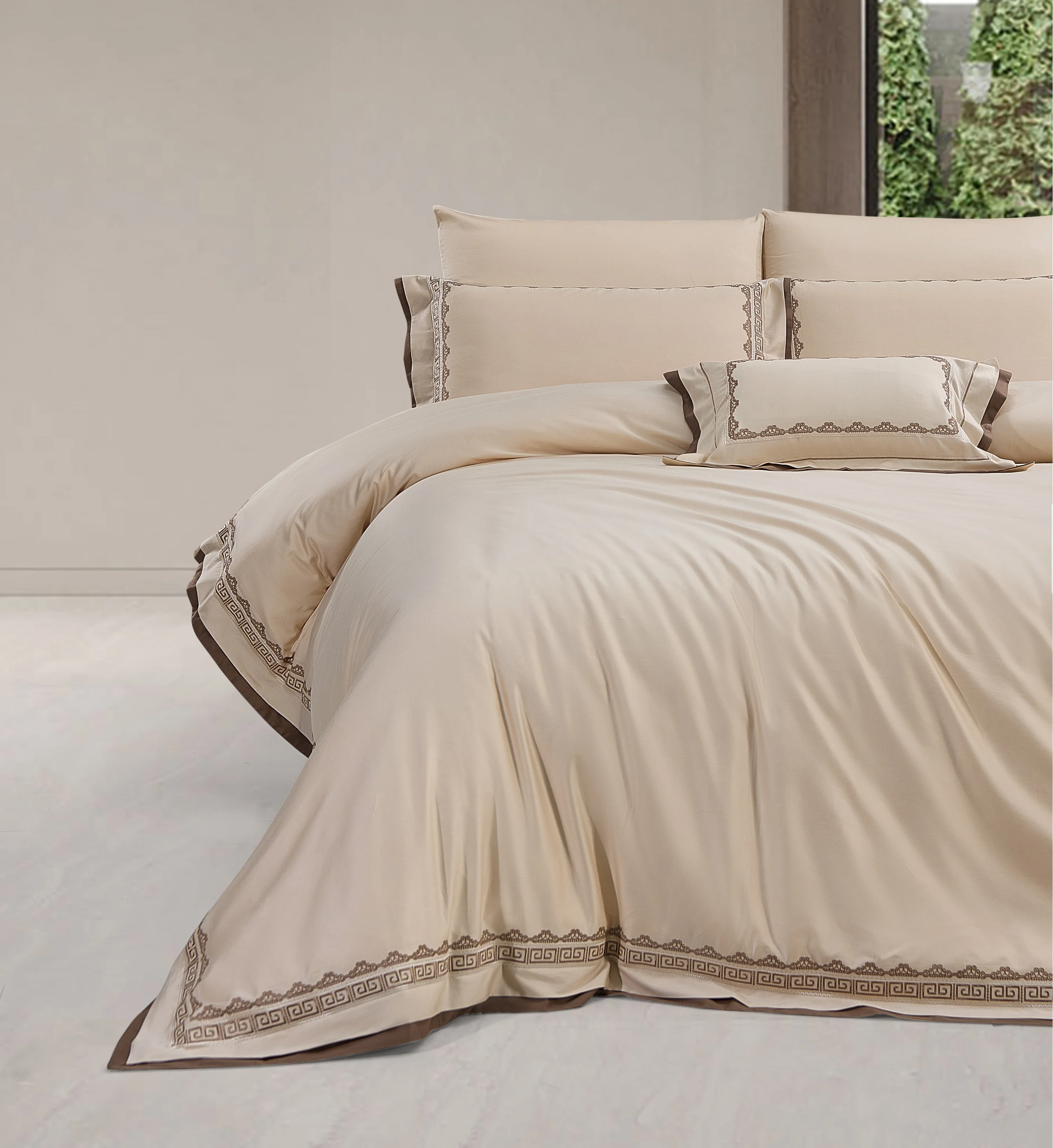 Zebra Casa Soren 7 Parça Çift Kişilik Luxury Dantelli Nevresim Takımı-Bej 400Tc