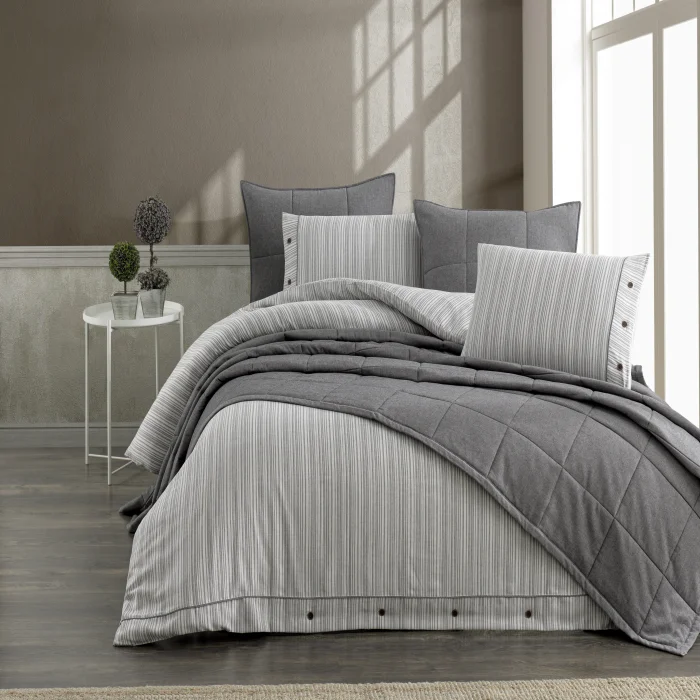Zebra Casa Olive 7 Parça Yatak Örtüsü Seti Çift Kişilik-Gri