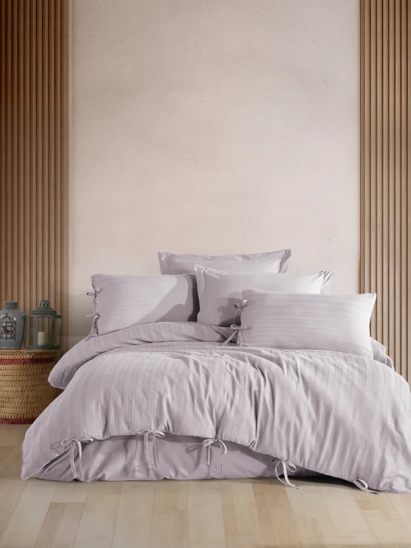 Zebra Casa Elvin Pamuk Keten Nevresim Takımı Çift Kişilik-Lila