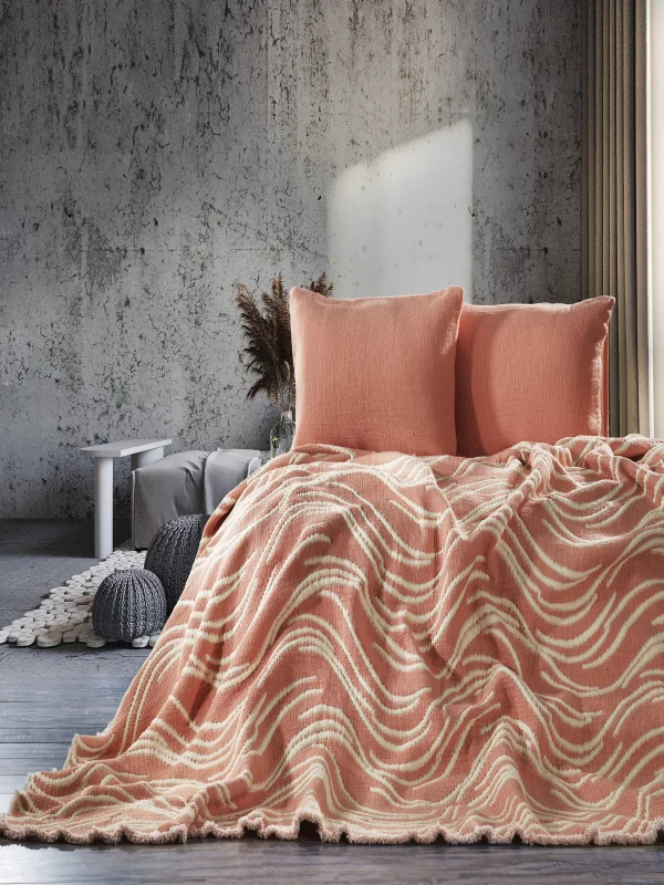 Zebra Casa Mabelle 3 Parça Müslin Yatak Örtüsü Çift Kişilik-K.Pudra