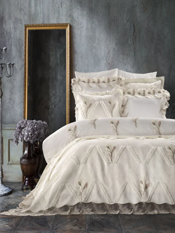 Zebra Casa Paradise 9 Parça Nevresimli Pike Takımı-Krem