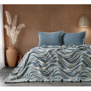 Zebra Casa Mabelle 3 Parça Müslin Yatak Örtüsü Çift Kişilik-İndigo