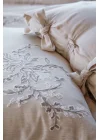 EcoCotton Libera Çift Kişilik Nevresim Takımı %100 Pamuk Keten Süzene Nakışlı-Krem/Bej