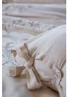 EcoCotton Libera Çift Kişilik Nevresim Takımı %100 Pamuk Keten Süzene Nakışlı-Krem/Bej