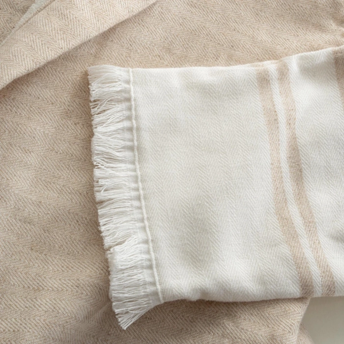 EcoCotton Erva Kadın Bornoz %100 Organik Pamuk Keten Melanj Bej/M