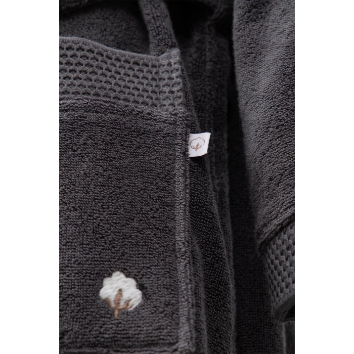 EcoCotton Pure Cotton Erkek Bornoz %100 Organik Pamuk Nakışlı-Antrasit/L
