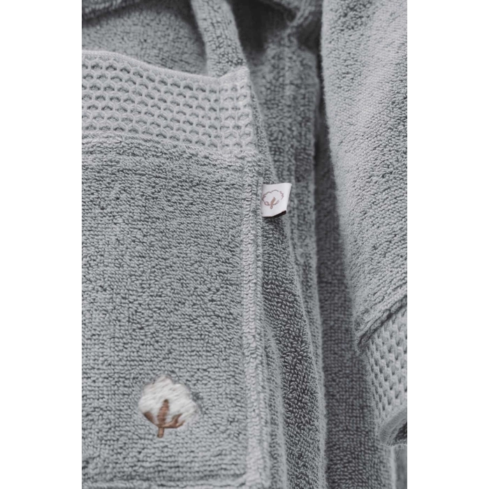 EcoCotton Pure Cotton Erkek Bornoz %100 Organik Pamuk Nakışlı-Gri/XXL