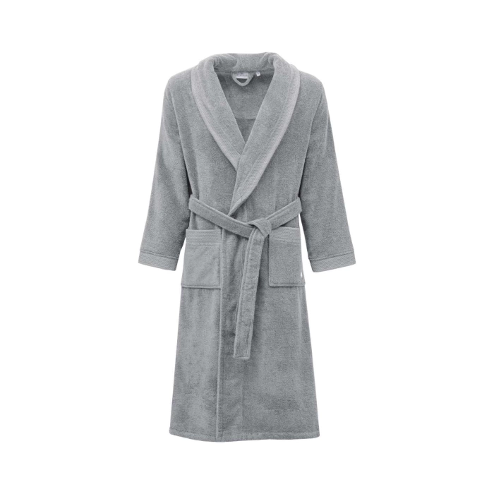 EcoCotton Pure Cotton Erkek Bornoz %100 Organik Pamuk Nakışlı-Gri/XXL