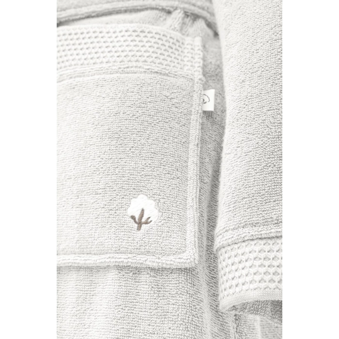 EcoCotton Pure Cotton Kadın  Bornoz %100 Organik Pamuk Nakışlı-Krem/M