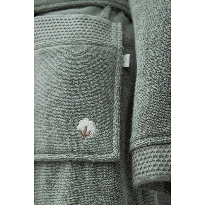 EcoCotton Pure Cotton Kadın  Bornoz %100 Organik Pamuk Nakışlı-Yeşil/XL