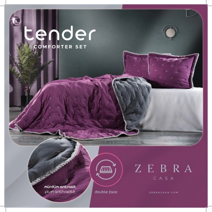 ZEBRA CASA TENDER YATAK ÖRTÜSÜ ÇİFT KİŞİLİK-MÜRDÜM/ANTRASİT