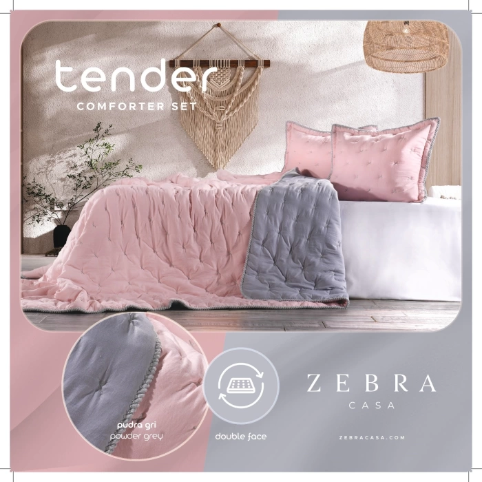 ZEBRA CASA TENDER YATAK ÖRTÜSÜ ÇİFT KİŞİLİK-PUDRA/GRİ