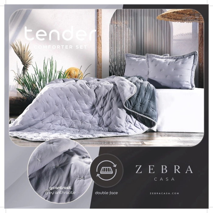 ZEBRA CASA TENDER YATAK ÖRTÜSÜ TEK KİŞİLİK-GRİ/ANTRASİT