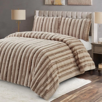 Zebra Casa Dreamy Comforter 3 Parça Yatak Örtüsü Set-Bej